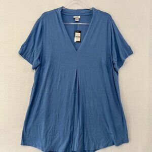 New Avenue Top size 20 Blue V neck Soft Stretch Flowy Short‎ Sleeve Casual